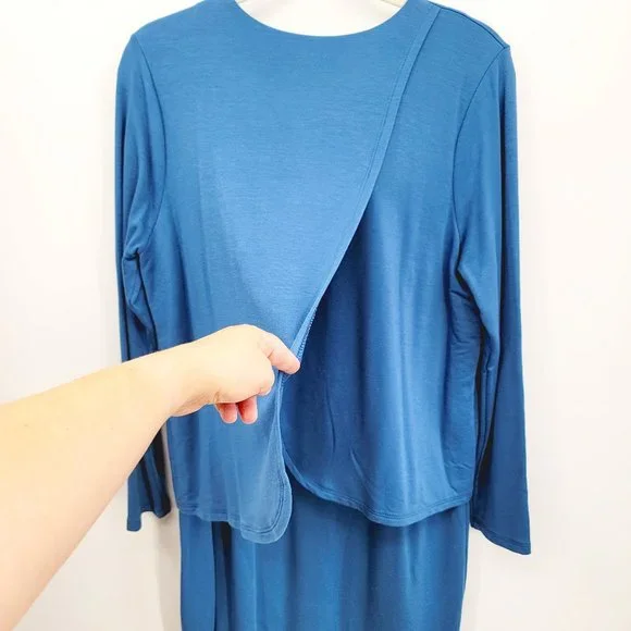 J JILL Dress M Blue Opal Luxe TENCELL Pure Jill Knit Stretch Tiered - Picture 3 of 8